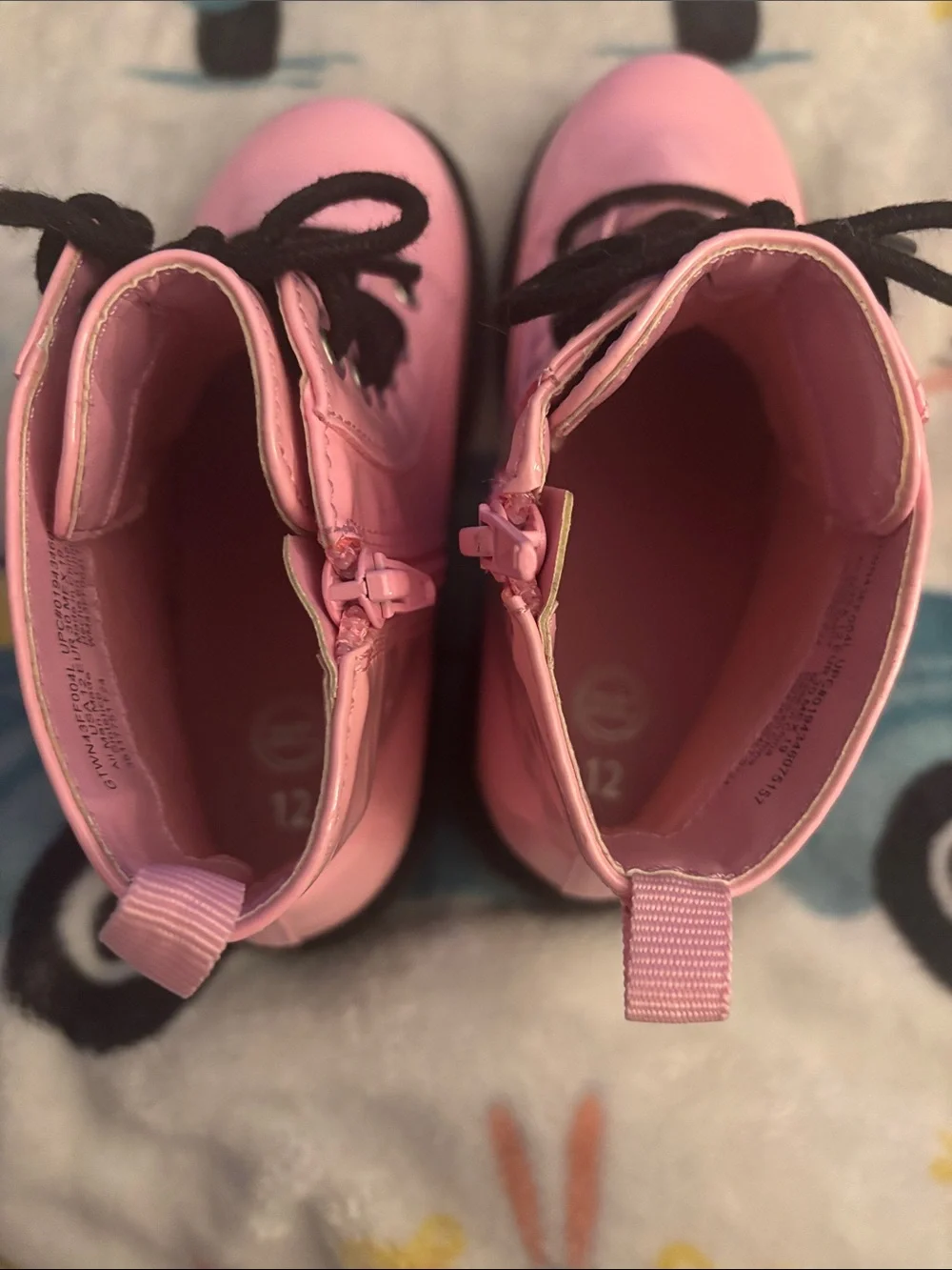 Wonder Nation Pink Patent Combat Boots with Black Laces